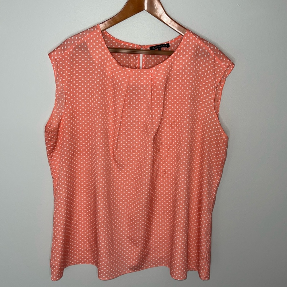 Violet & Claire Light Salmon and White Polka Dot Sleeveless Blouse